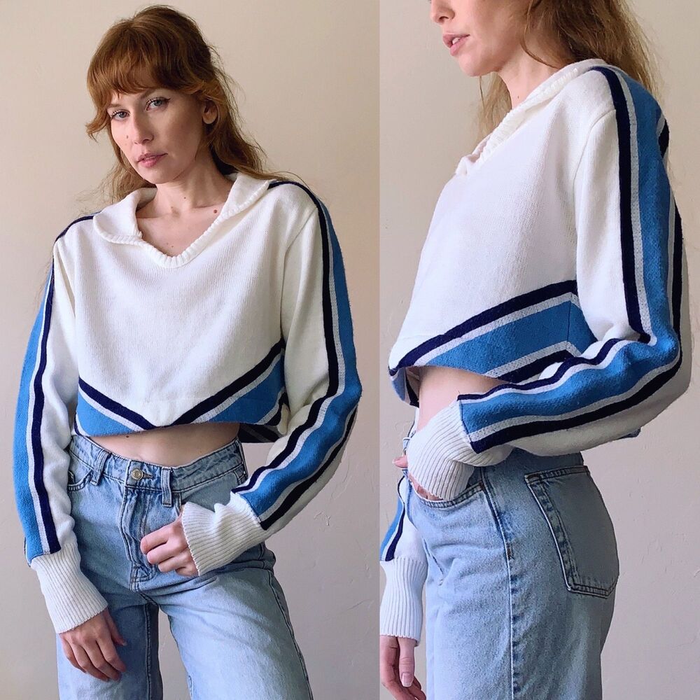 70s cropped boxy cheer sweater womens small / medium